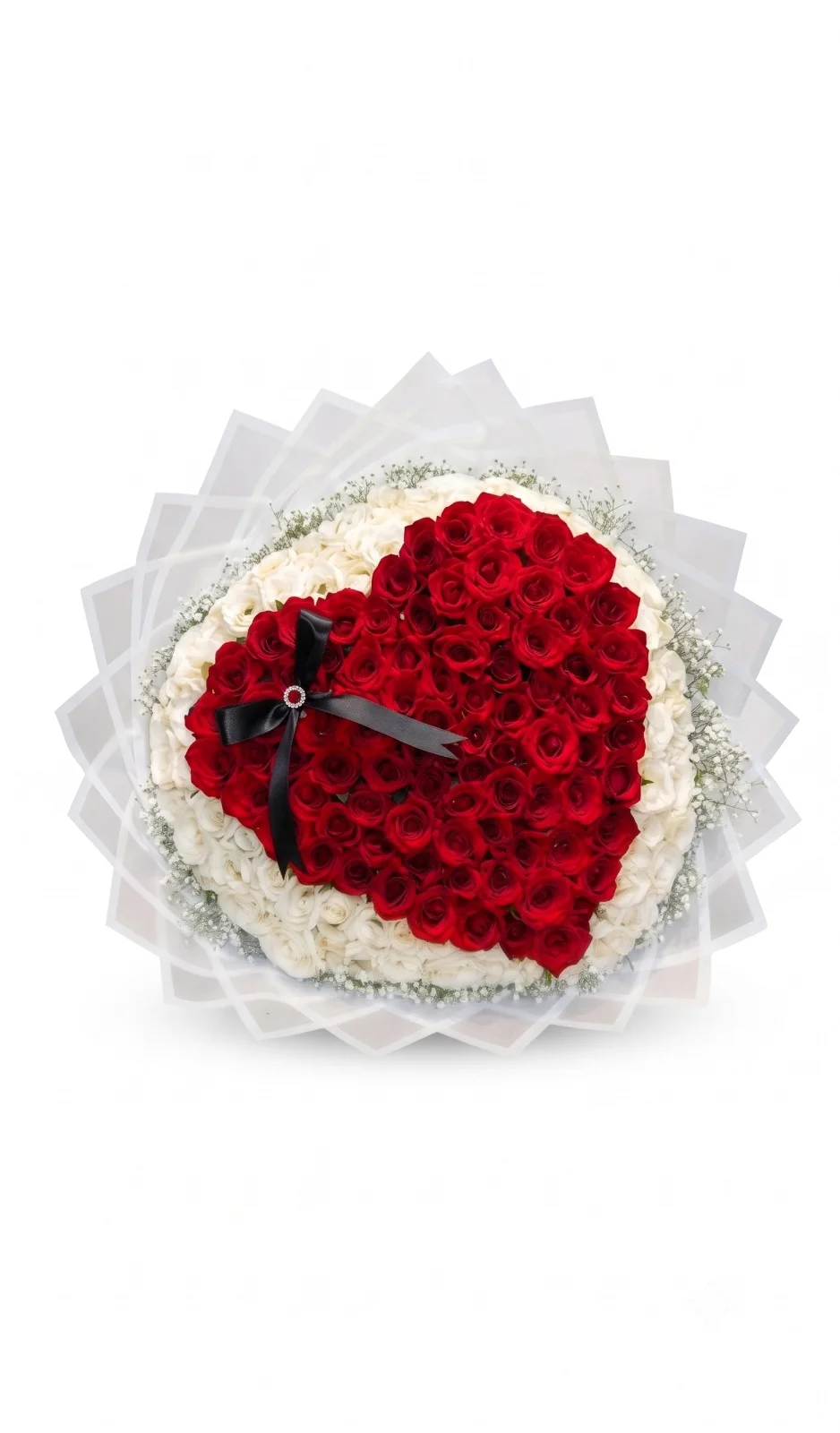Premium Heart-Shaped Red & White Rose Bouquet