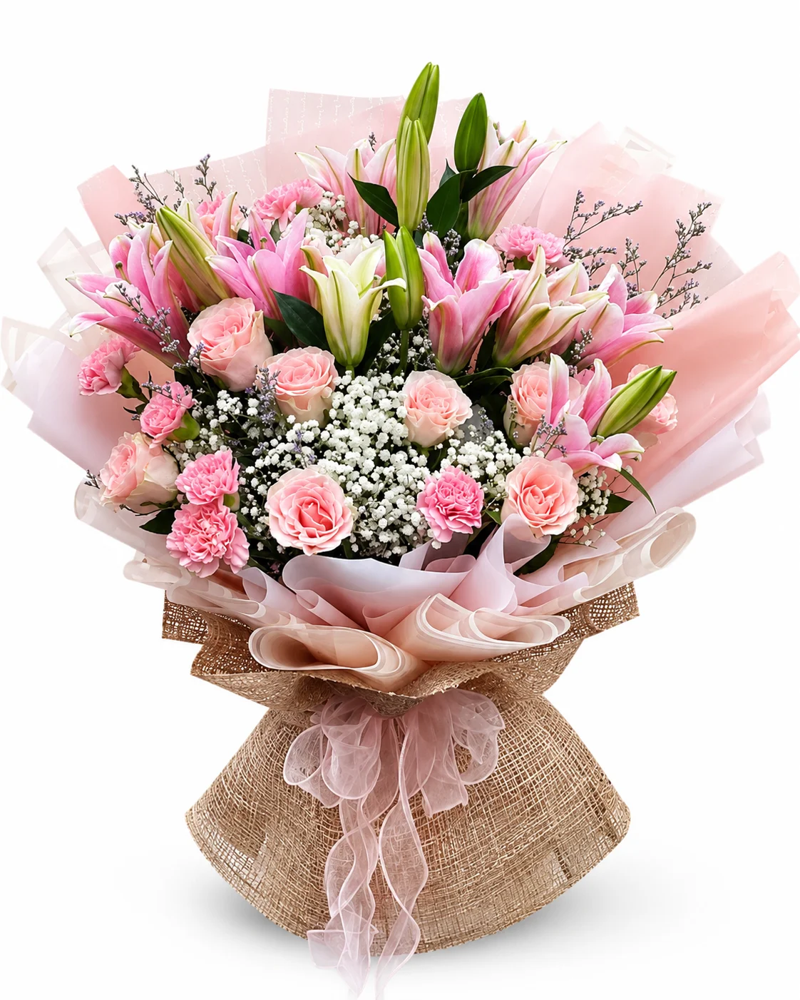 Lilly and Pink Roses Bouquet