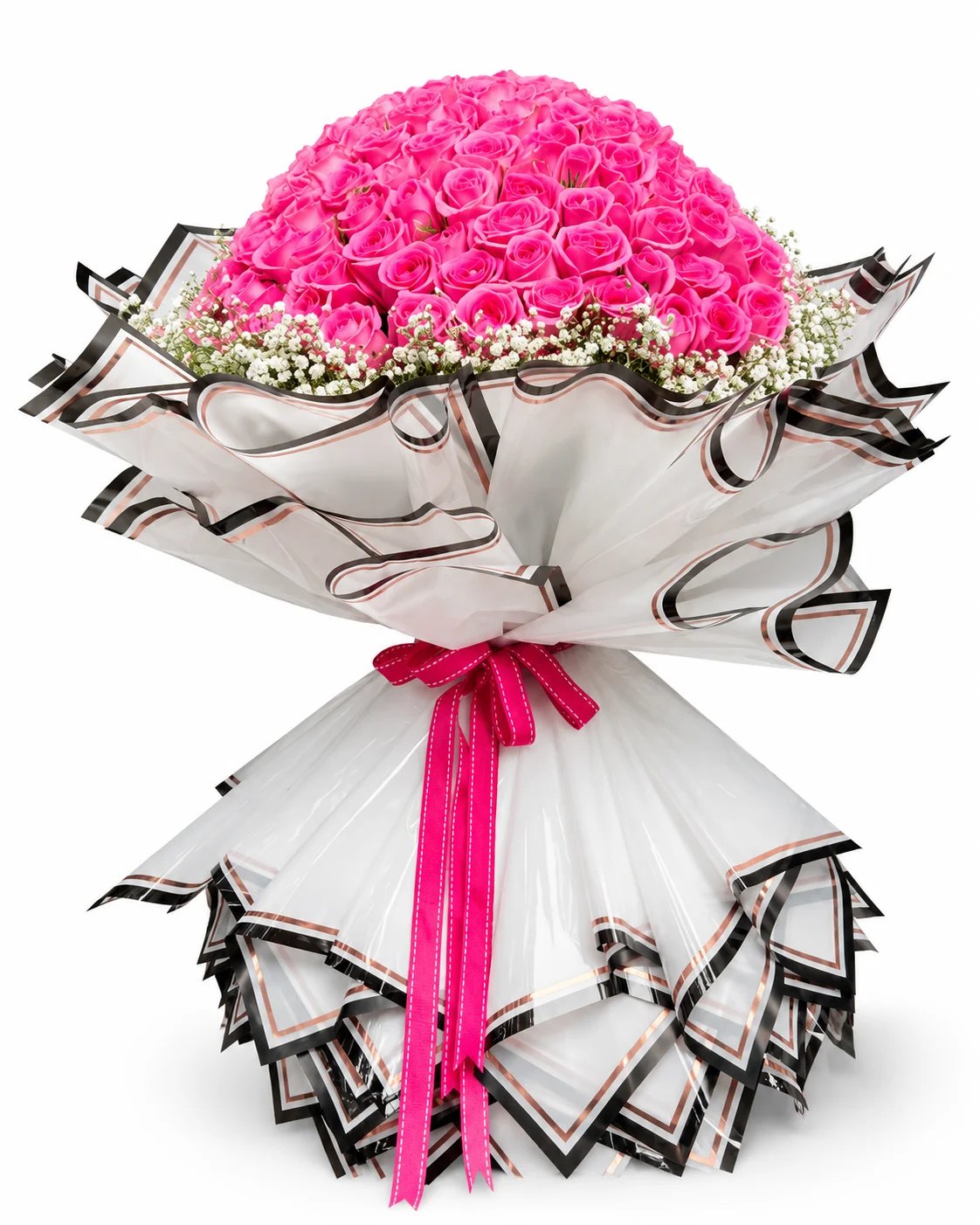 Luxury 3 Ft 150 Pink Roses Bouquet with Baby’s Breath