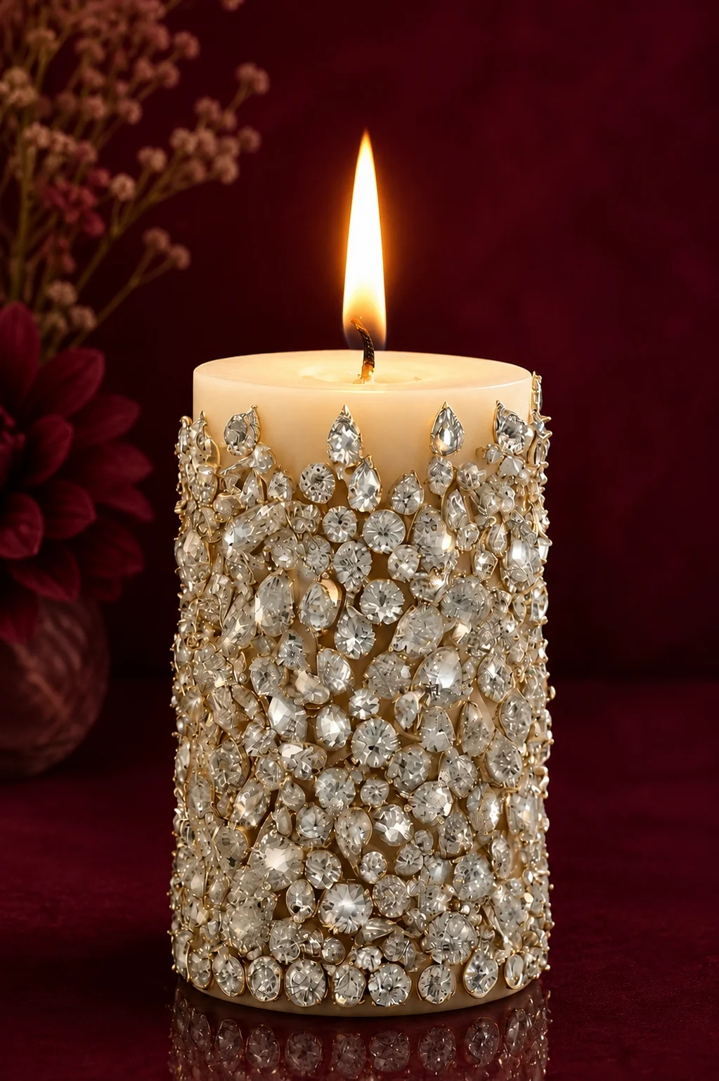 Crystal Embellished Luxury Pillar Candle