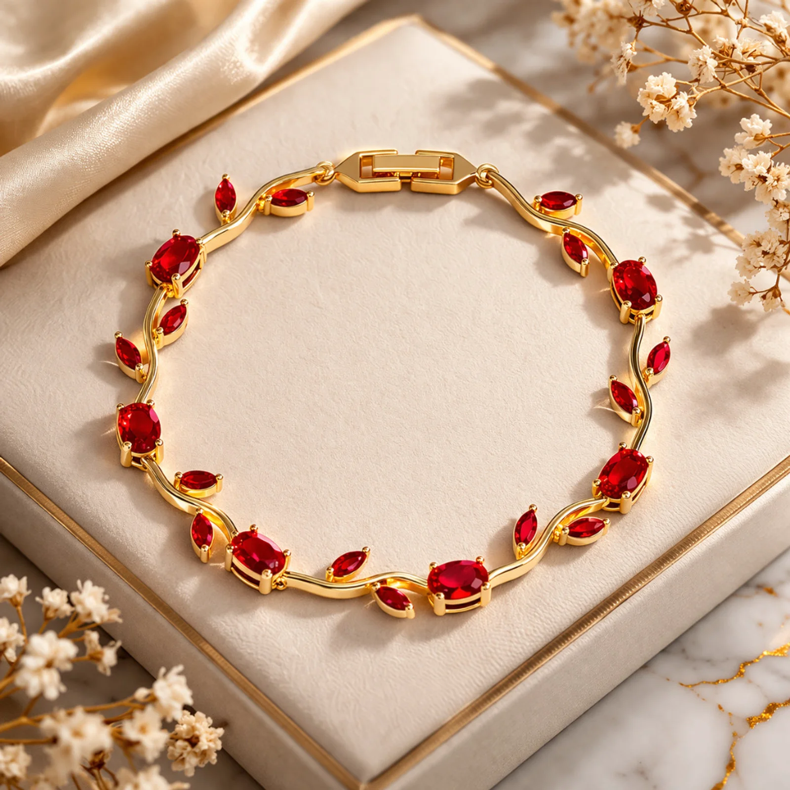 Tulip bracelate-Royal Red Crystals 