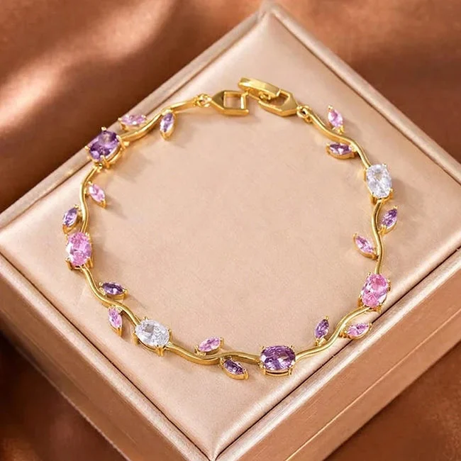 Tulip bracelate with Pink, Purple & Clear Oval Marquise Crystals