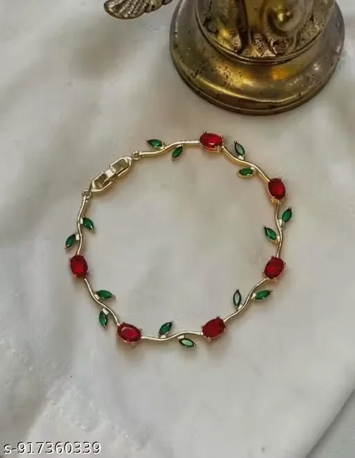Tulip bracelate- Red and Green crystals